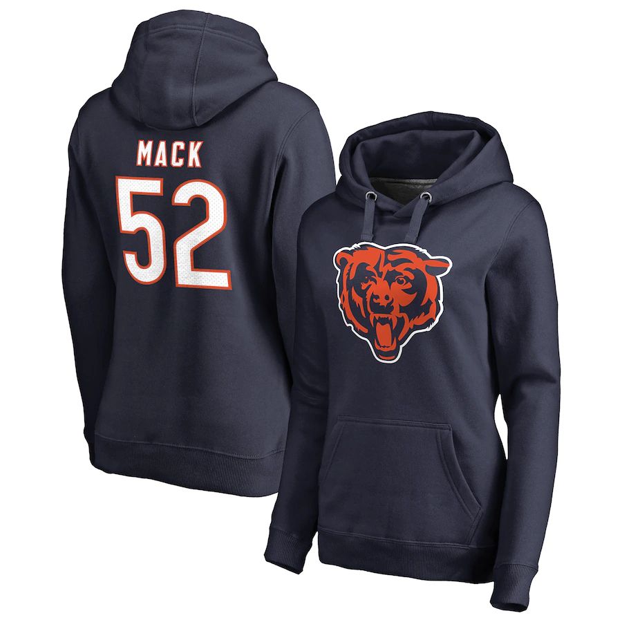 Women Chicago Bears #52 Khalil Mack NFL Pro Line by Fanatics Branded Navy Player Icon Name & Number Pullover Hoodie